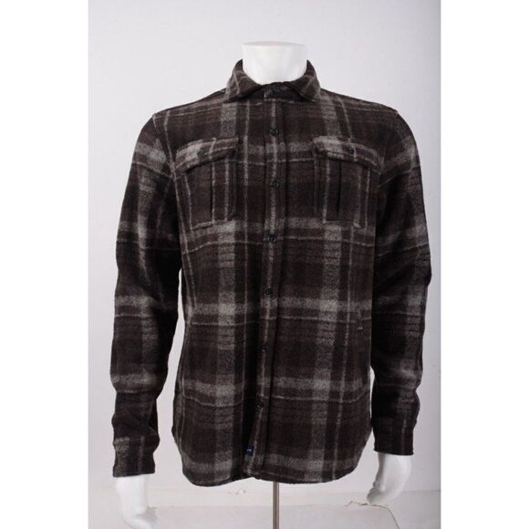 Johnnie-O Mens Stalone Fleece Shirt Jacket M Brown Gray Havana Plaid Relaxed NWT - Picture 1 of 6